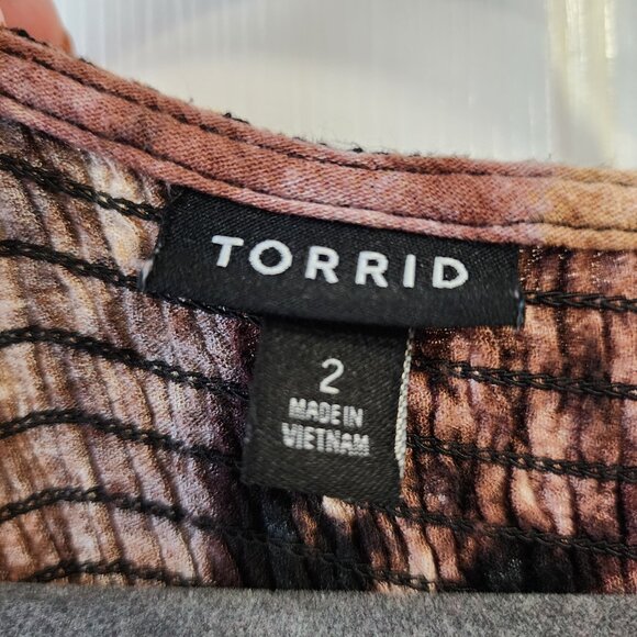 TORRID Tie Dye Babydoll Long Sleeve Crinkle Gauze Smocked Top Size 2 - Picture 6 of 11